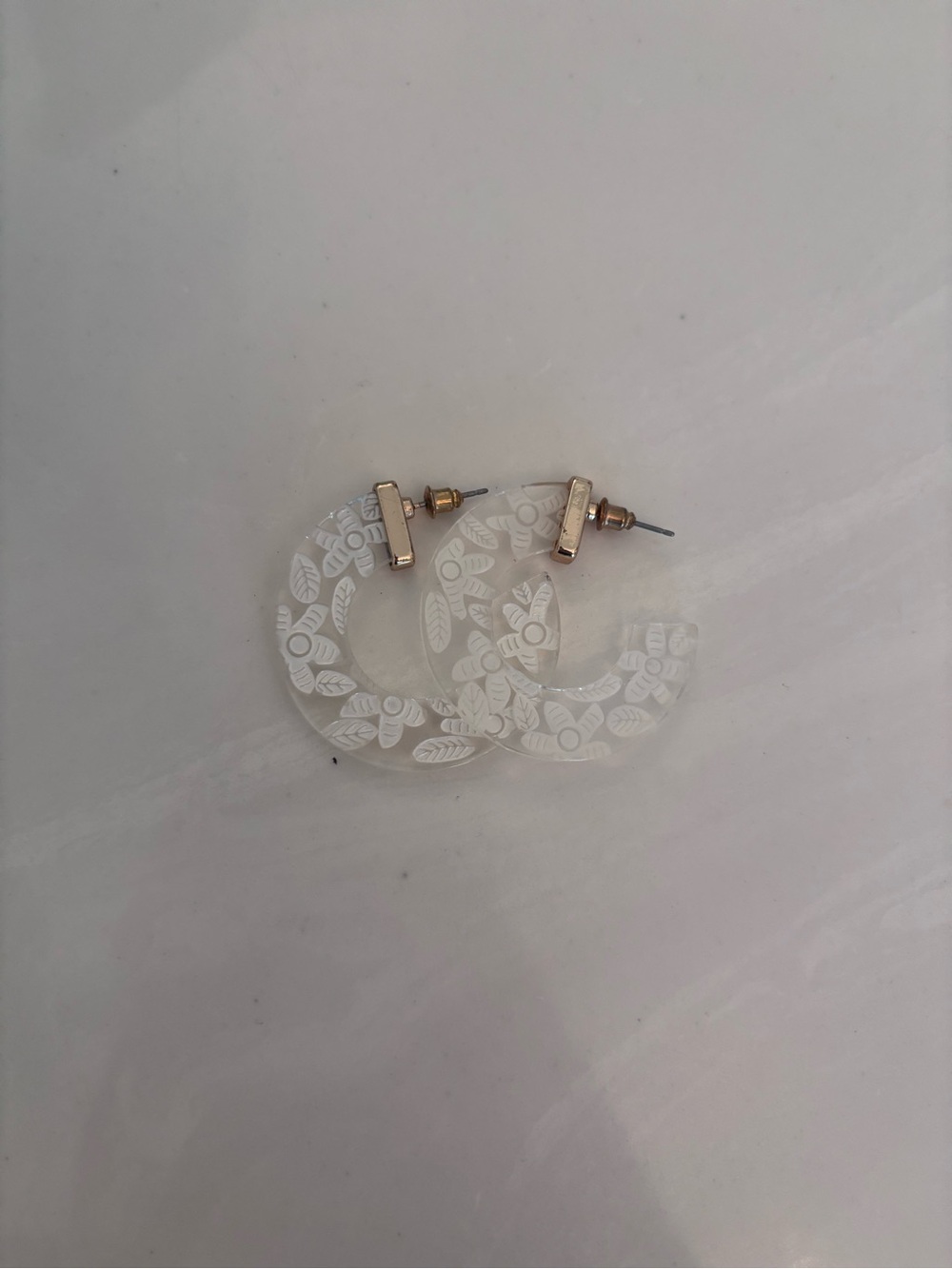 Women’s Floral Etched Hoop Earrings - White/Cream